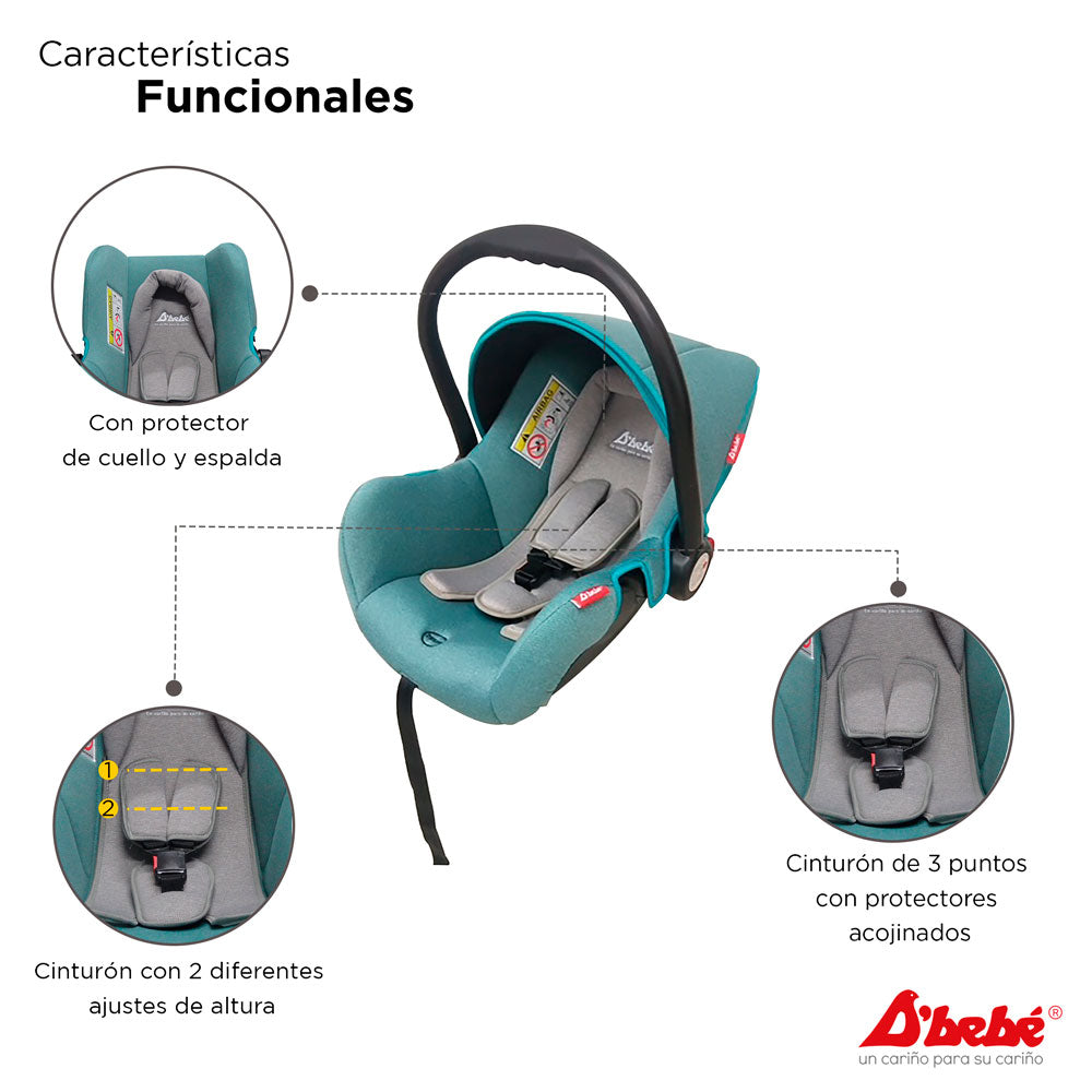 Autoasiento D'Bebe Modelo Mai Travel Menta - detalle oficial del producto