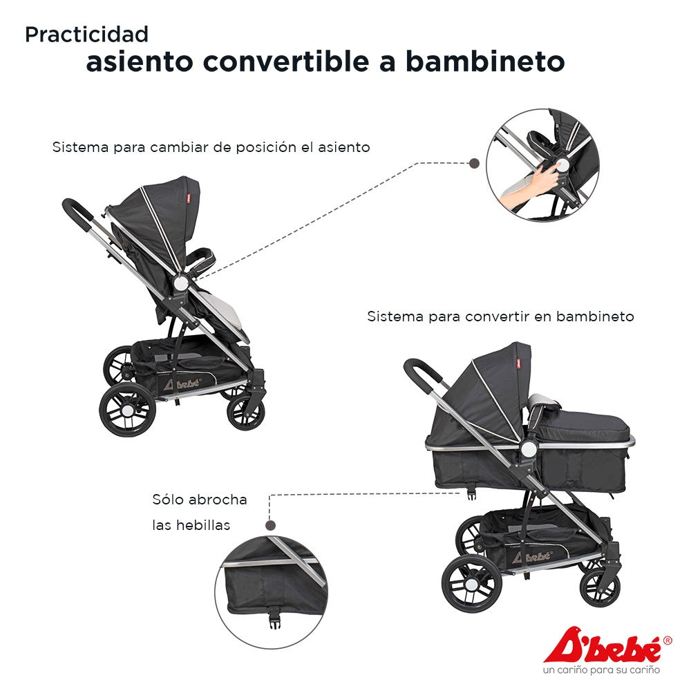 Carriola D'Bebé Modelo Travel System Crown - conversión de asiento a bambineto