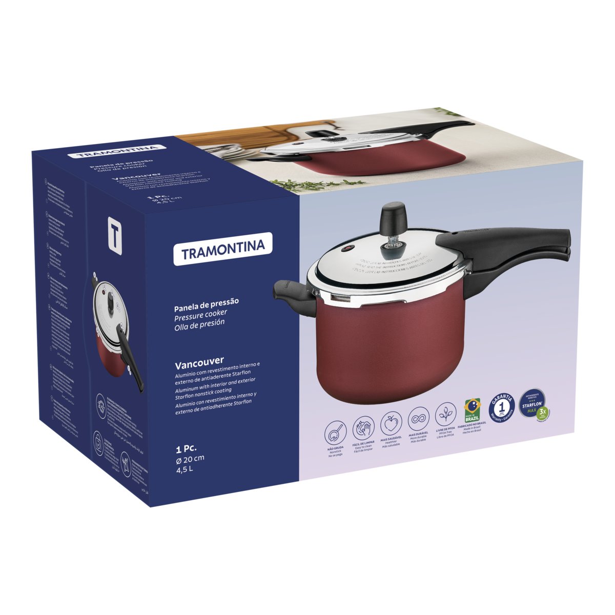 Olla a Presión Tramontina Vancouver 20 cm 4.5 L Modelo 20582720 - empaque oficial