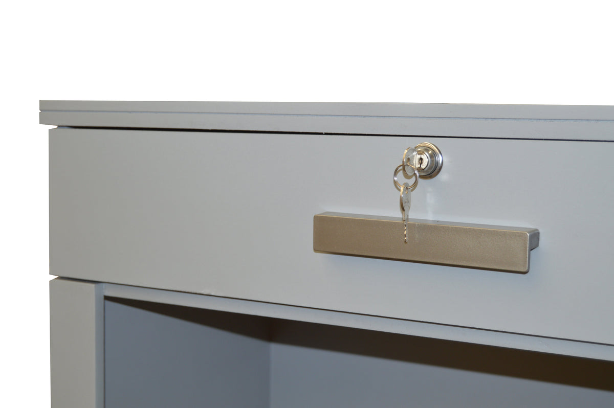 Escritorio Modelo Albany Gris - Escritorio Modelo Albany Gris - detalle de cerradura y tirador