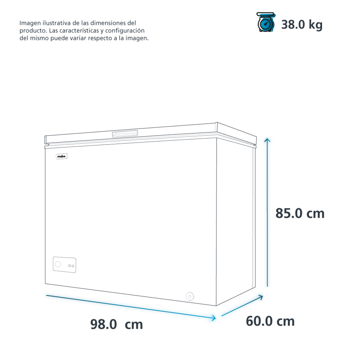 Congelador Mabe Modelo CHM9BPS1 - medidas aproximadas oficiales