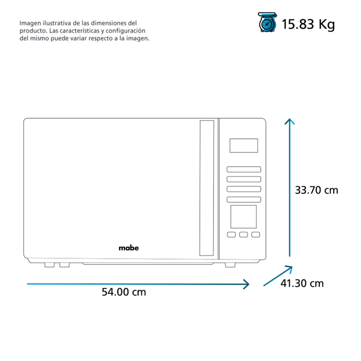 Horno de Microondas Mabe Modelo HMM15SJW - vista isométrica
