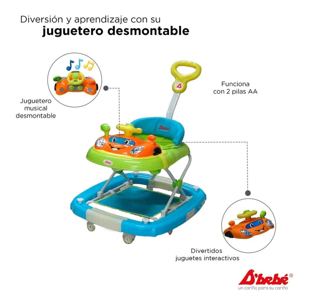 Andadera D'bebe Modelo Rocking Gogo Azul - detalle del juguetero desmontable