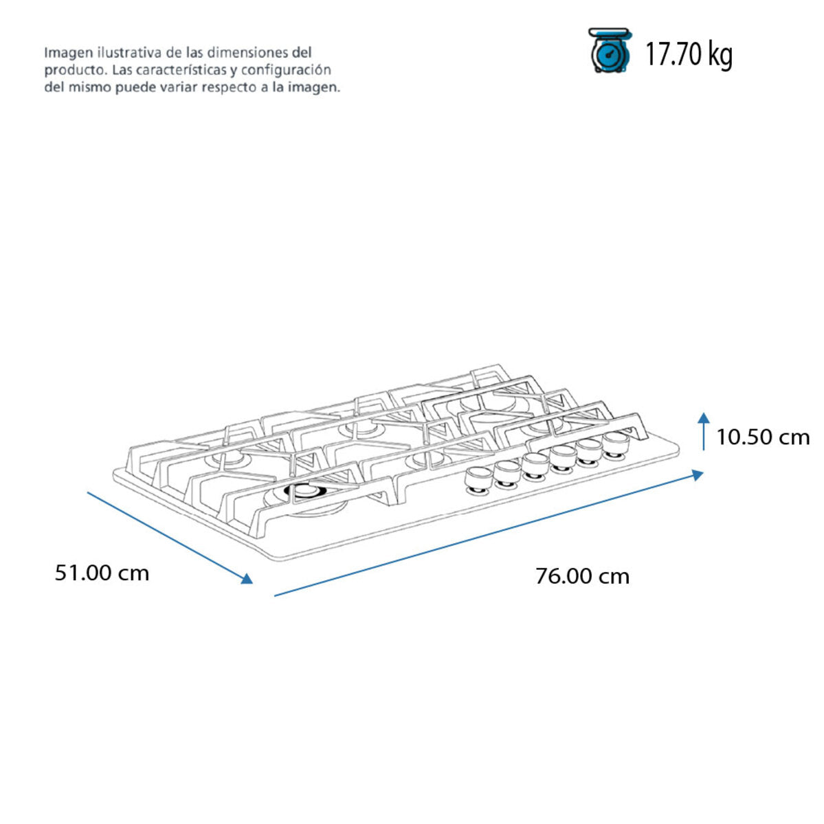 Parrilla De Gas Mabe Modelo PM7655GPV0 - medidas aproximadas