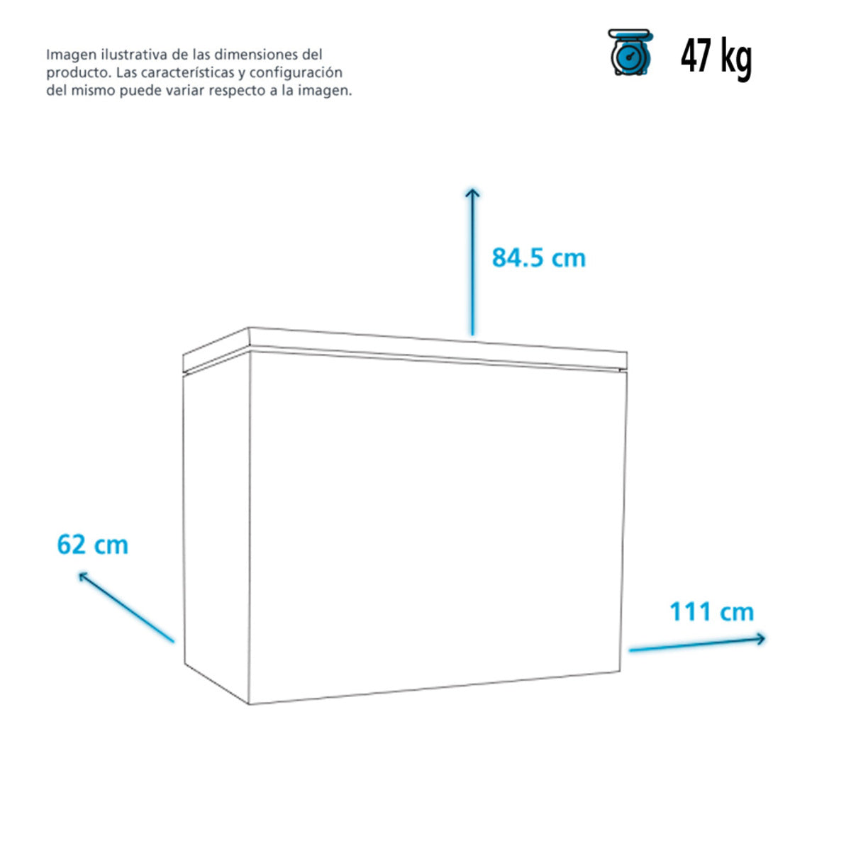 Congelador Mabe Modelo CHM11PPL0 - medidas aproximadas - diagrama oficial