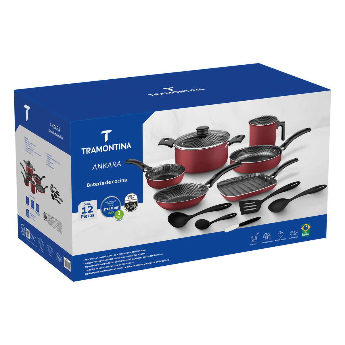 Batería de Cocina Tramontina Modelo Ankara 12 Piezas - empaque oficial