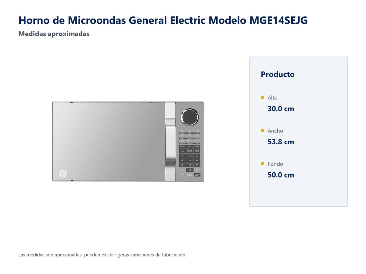 MGE14SEJG: medidas aproximadas, alto 30 cm, ancho 53.8 cm y fondo 50 cm