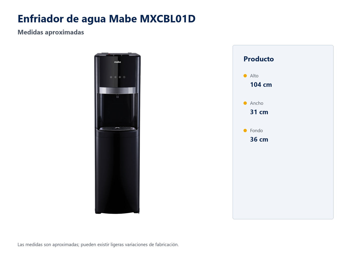 Enfriador Mabe MXCBL01D: medidas aproximadas 104 x 31 x 36 cm