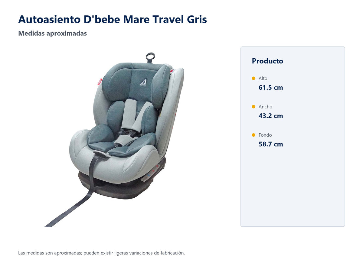 Autoasiento D'bebe Mare Travel Gris - medidas aproximadas