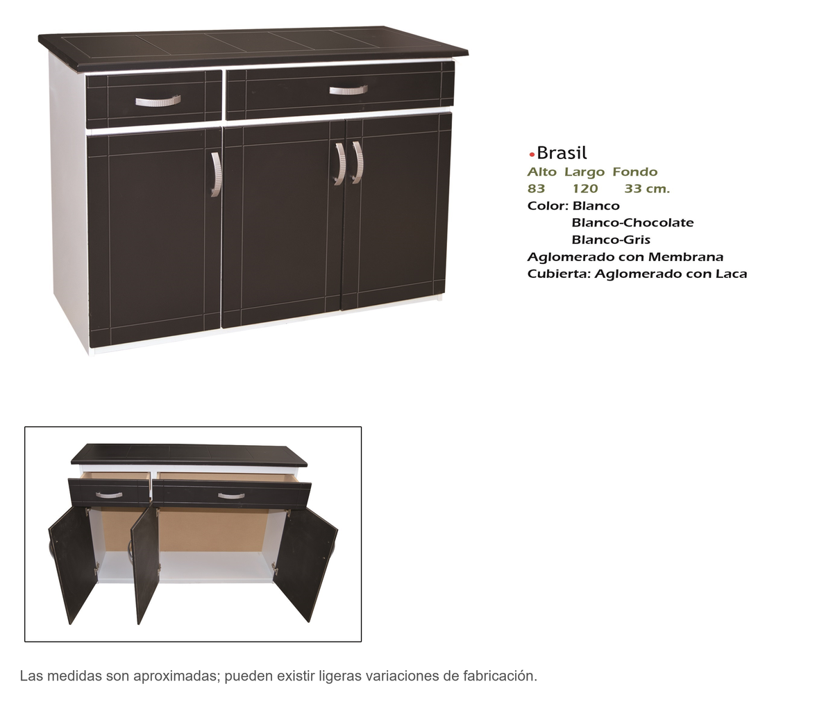 Base para Cocina Modelo Brasil Chocolate - medidas aproximadas; pueden existir ligeras variaciones de fabricación