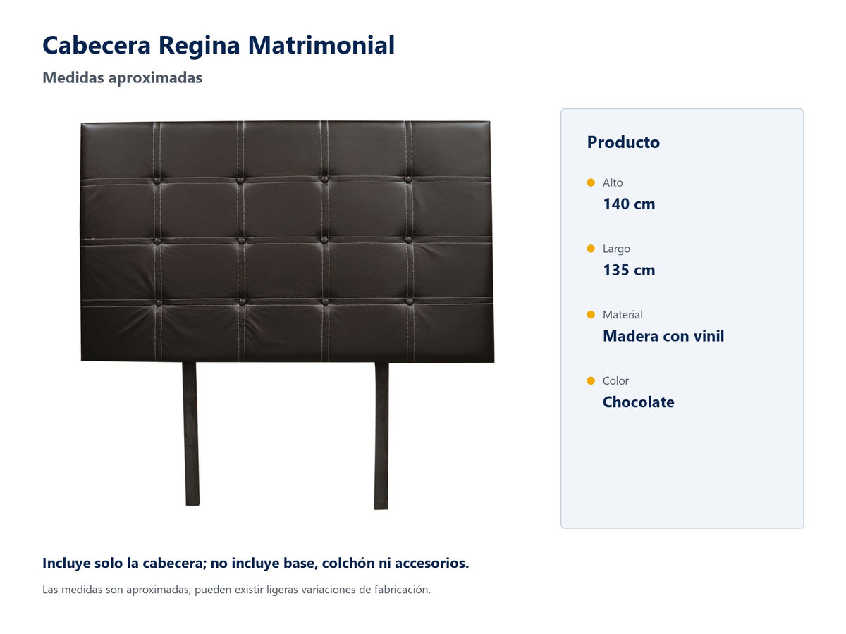Cabecera Modelo Regina Matrimonial - medidas aproximadas y material
