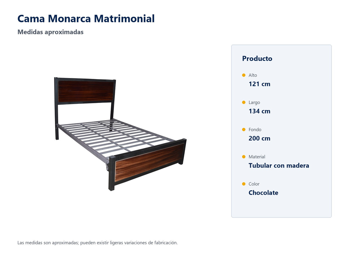 Cama Monarca Matrimonial - medidas aproximadas y material