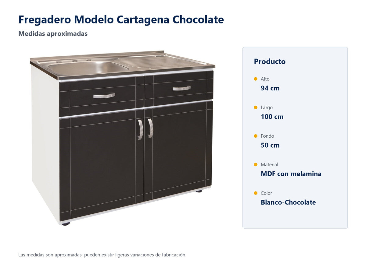 Fregadero Modelo Cartagena Chocolate: medidas aproximadas y material