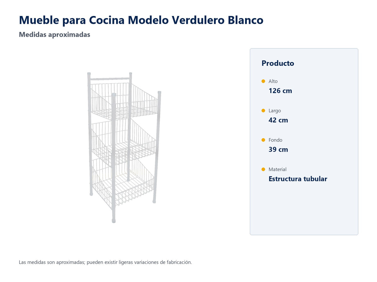 Verdulero Blanco: medidas aproximadas, alto 126 cm, largo 42 cm y fondo 39 cm