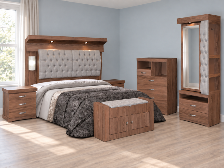 Recamara Kia King Size en ambiente de dormitorio; base y colchon no incluidos.