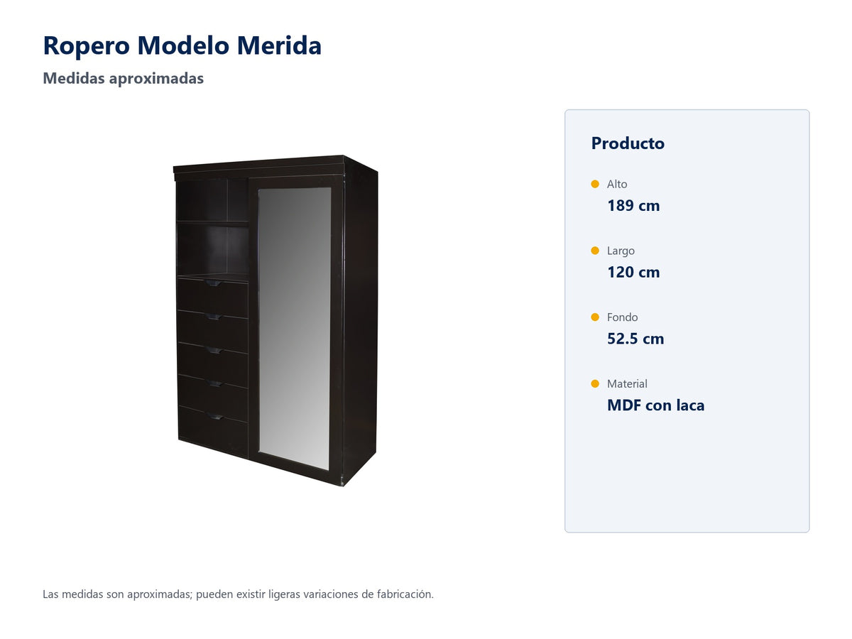 Ropero Modelo Merida: medidas aproximadas y material