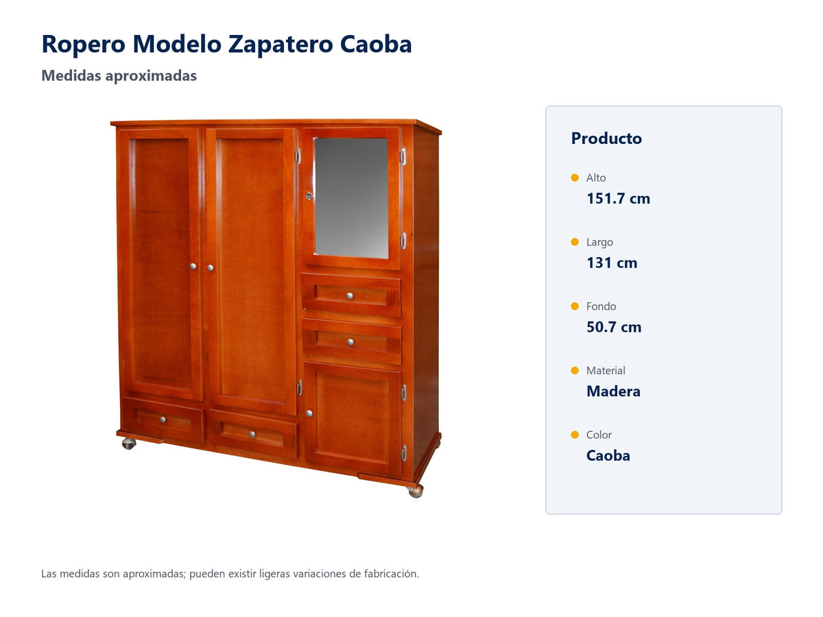 Ropero Zapatero Caoba: medidas aproximadas, material y color