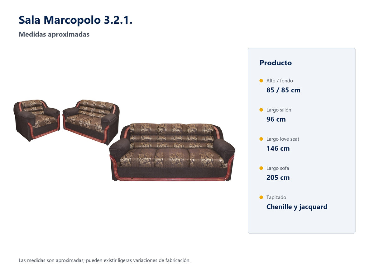 Sala Modelo Marcopolo 3.2.1. - medidas aproximadas y material