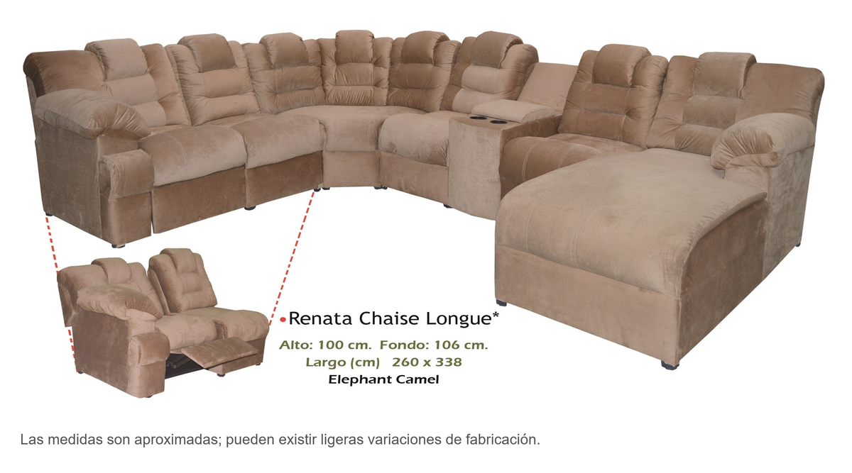 Sala Renata Chaise Longue: medidas aproximadas y reclinable