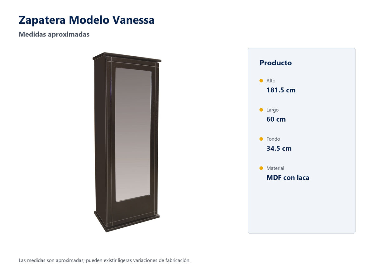 Zapatera Modelo Vanessa: medidas aproximadas y material