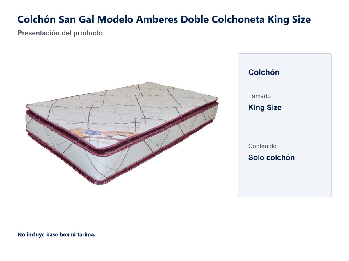 Presentacion del colchon. No incluye base box ni tarima.