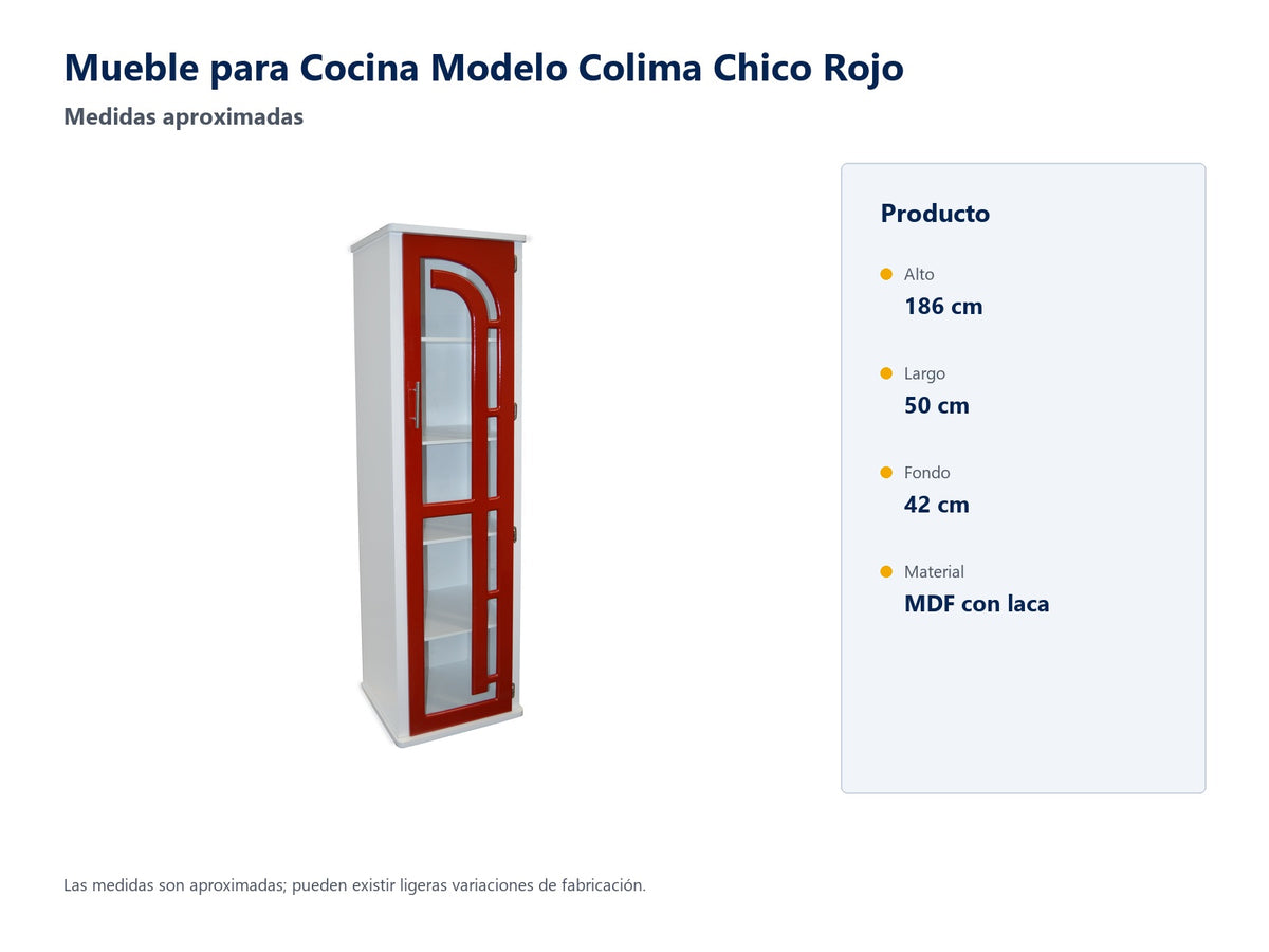 Colima Chico Rojo: medidas aproximadas y material MDF con laca