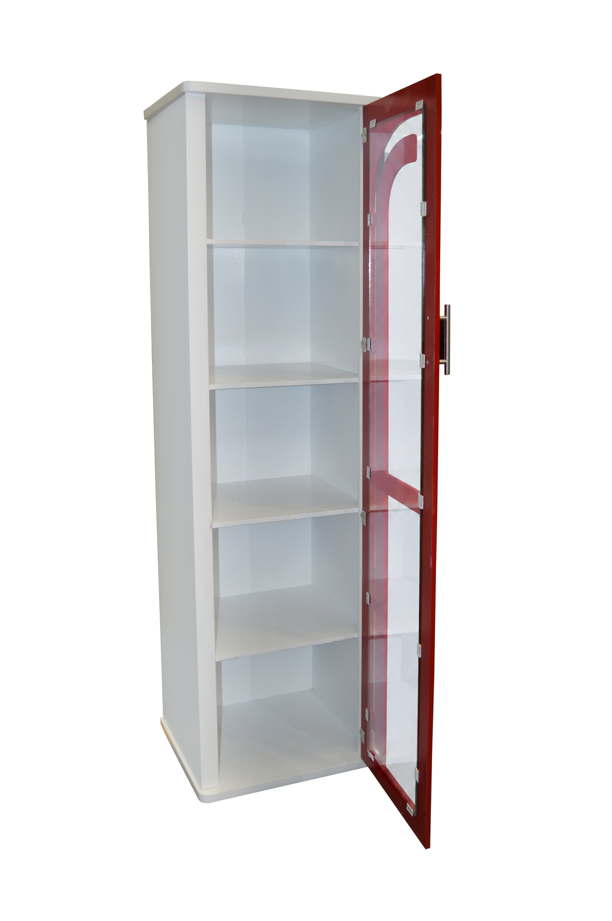 Mueble para cocina Colima Chico Rojo, puerta abierta y repisas interiores