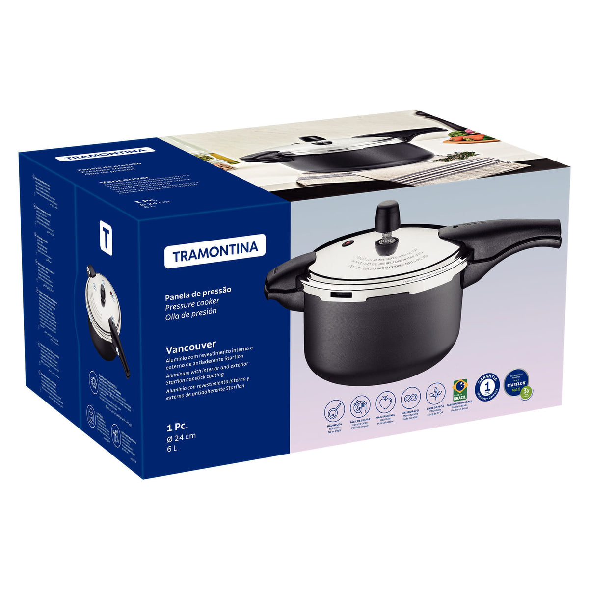 Olla de Presión Tramontina Vancouver 24 cm 6 L Grafito 20589624 - empaque oficial
