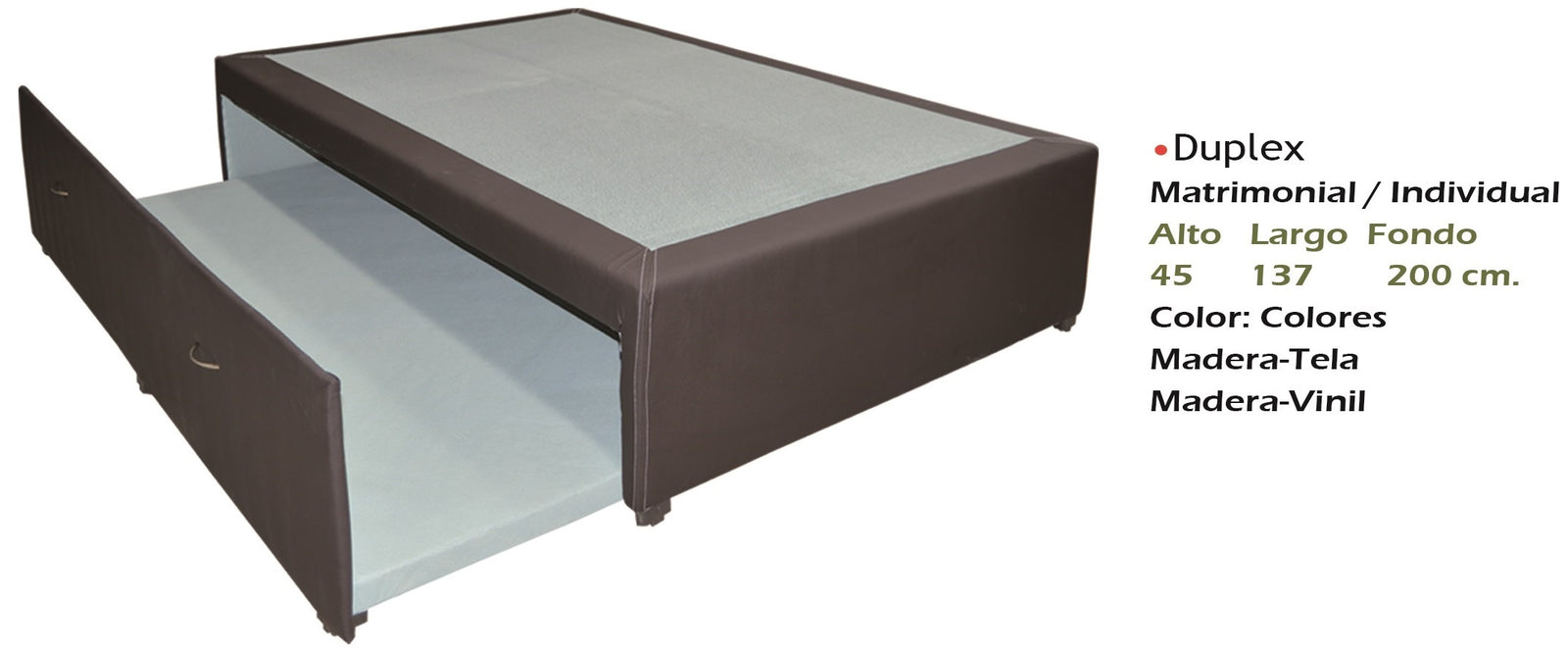 Base para Cama Modelo Dúplex Matrimonial con Cama Individual - medidas aproximadas