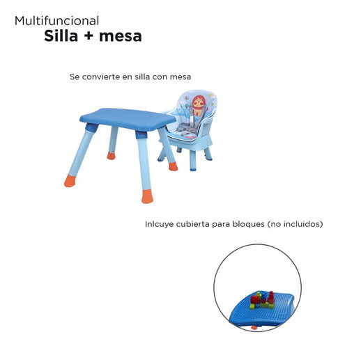 Silla Alta D'bebe Modelo Grow Azul con Naranja