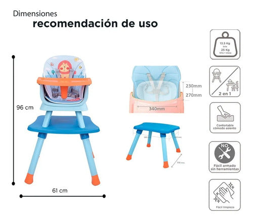 Silla Alta D'bebe Modelo Grow Azul con Naranja