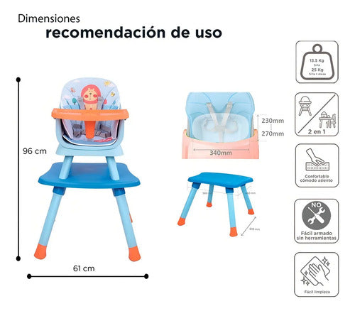 Silla Alta D'bebe Modelo Grow Azul con Naranja