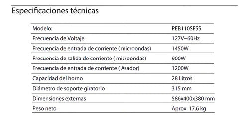Horno de Microondas General Electric Profile Modelo Peb110sfss