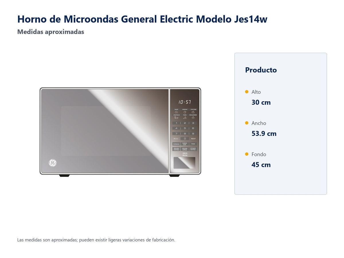Horno de Microondas General Electric Modelo Jes14w - medidas aproximadas