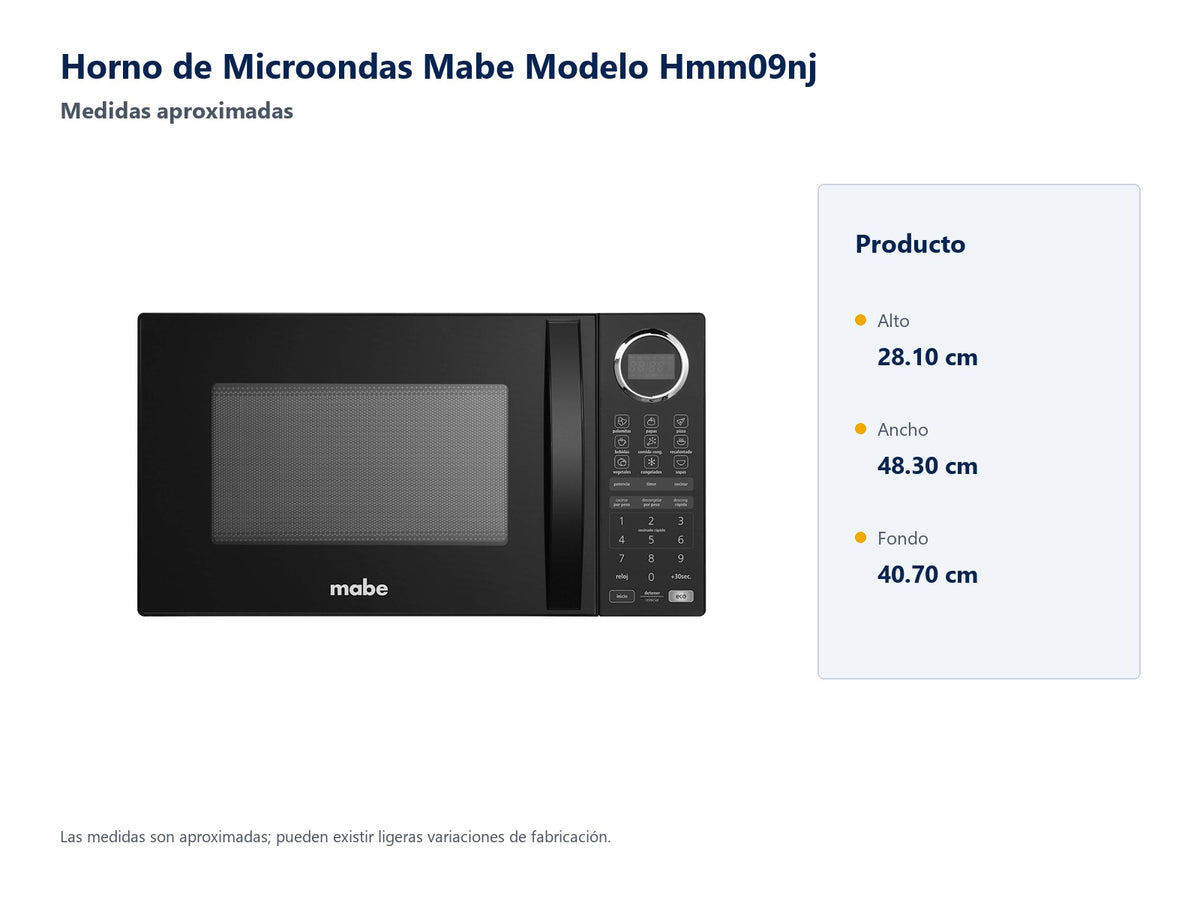 Horno de Microondas Mabe Modelo Hmm09nj - medidas aproximadas