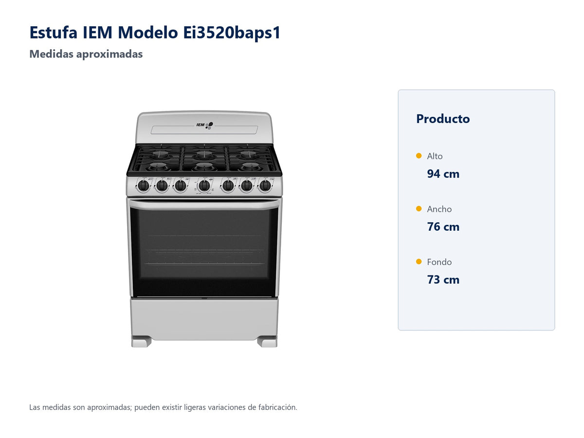 Estufa IEM Modelo Ei3520baps1 - medidas aproximadas