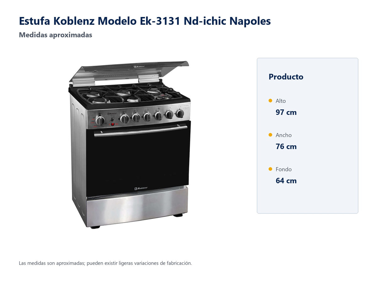 Estufa Koblenz Modelo Ek-3131 Nd-ichic Napoles - medidas aproximadas