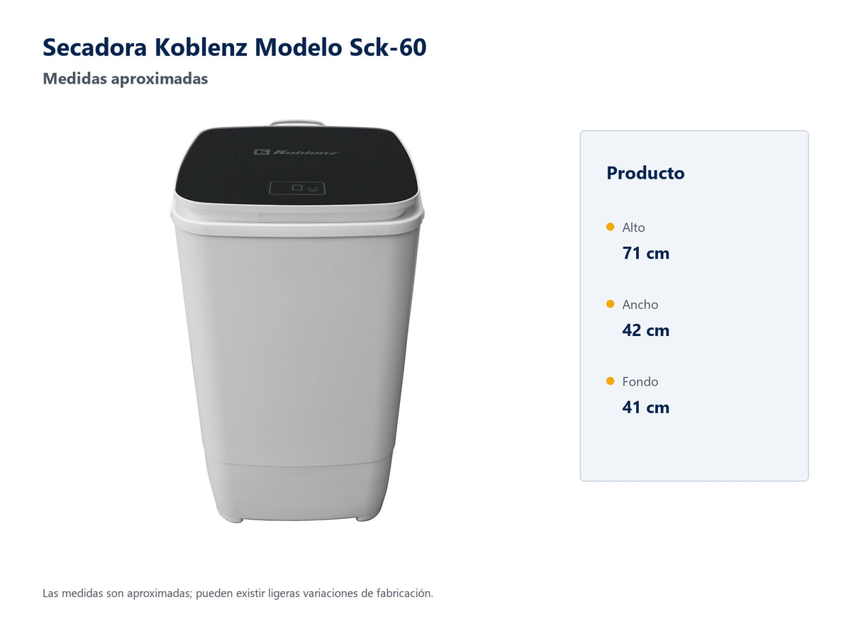 Secadora Koblenz Modelo Sck-60 - medidas aproximadas