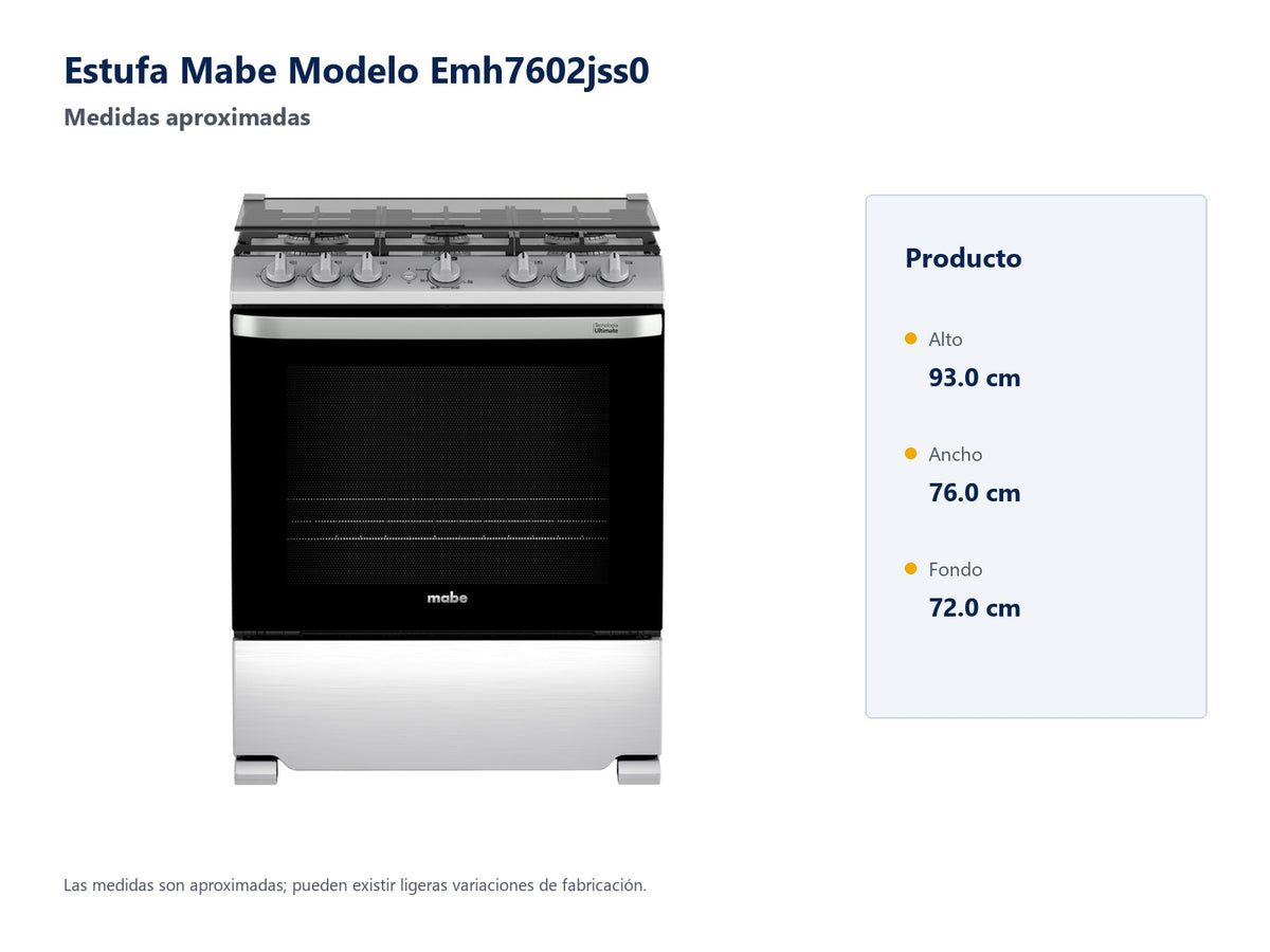 Estufa Mabe Modelo Emh7602jss0 - medidas aproximadas