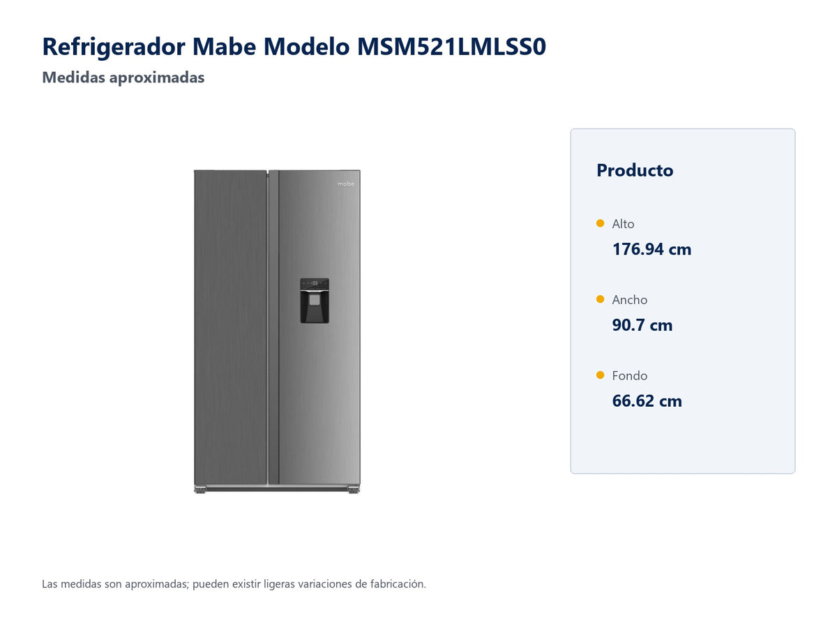 Refrigerador Mabe Modelo MSM521LMLSS0 - medidas aproximadas