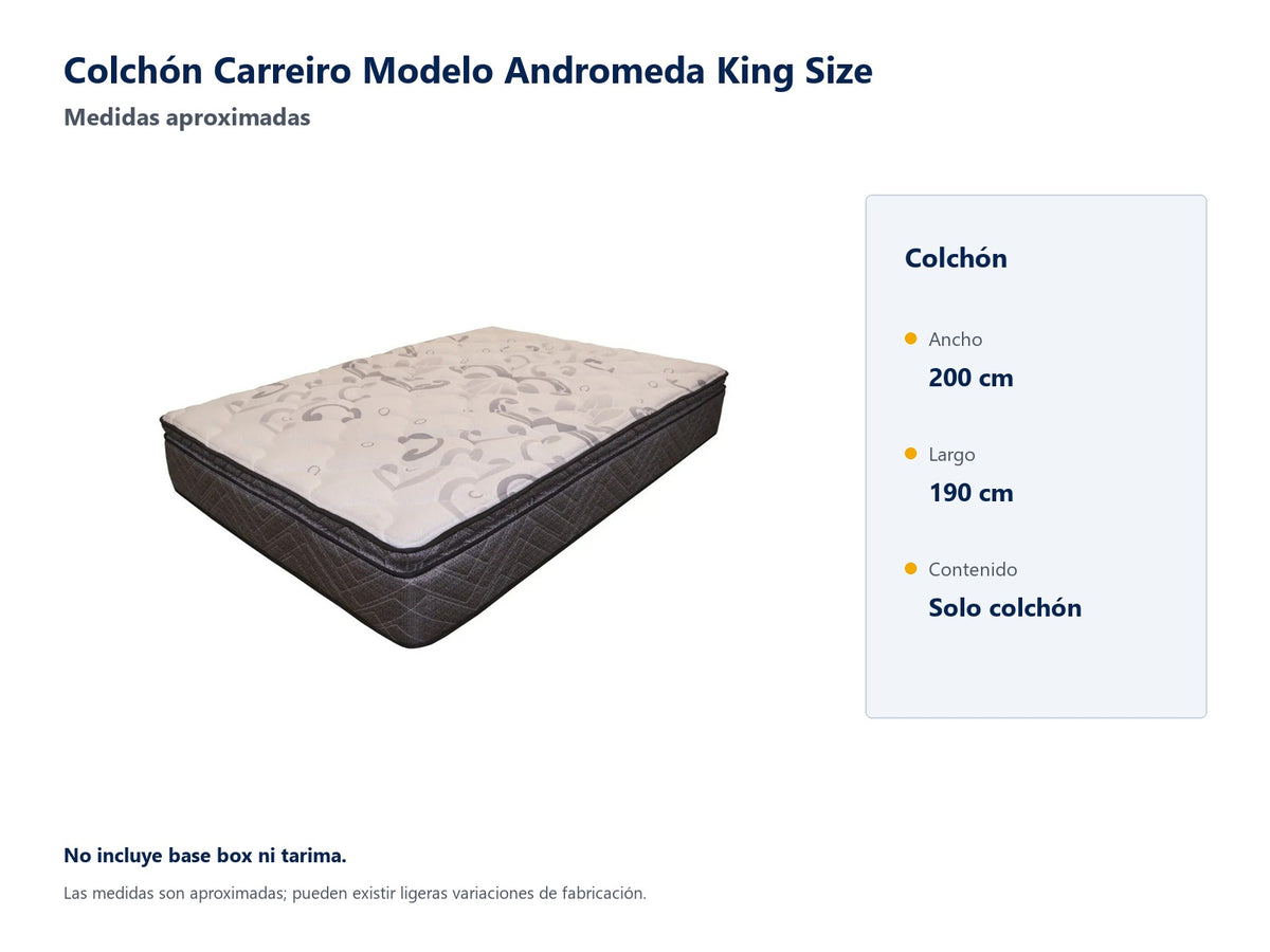 Colchón Carreiro Modelo Andromeda King Size - medidas aproximadas