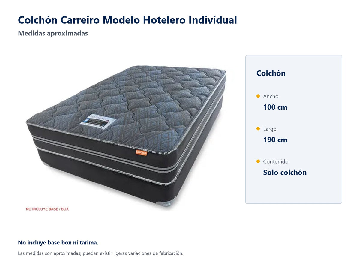 Colchón Carreiro Modelo Hotelero Individual - medidas aproximadas