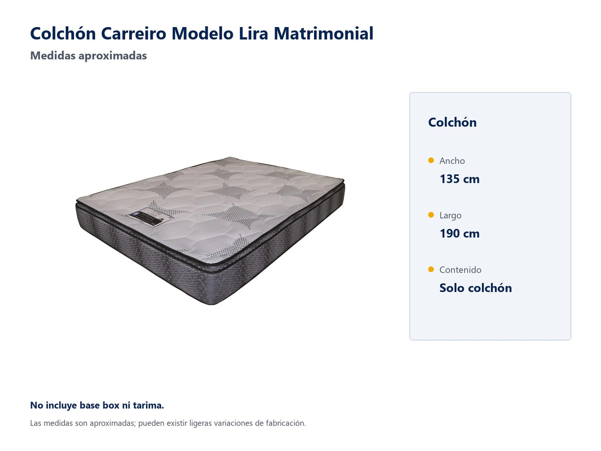 Colchón Carreiro Modelo Lira Matrimonial - medidas aproximadas
