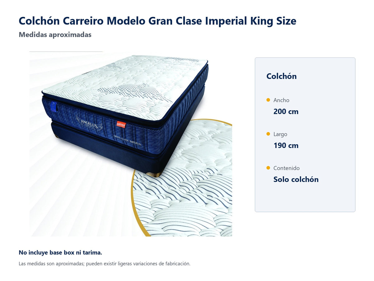 Colchón Carreiro Modelo Gran Clase Imperial King Size - medidas aproximadas