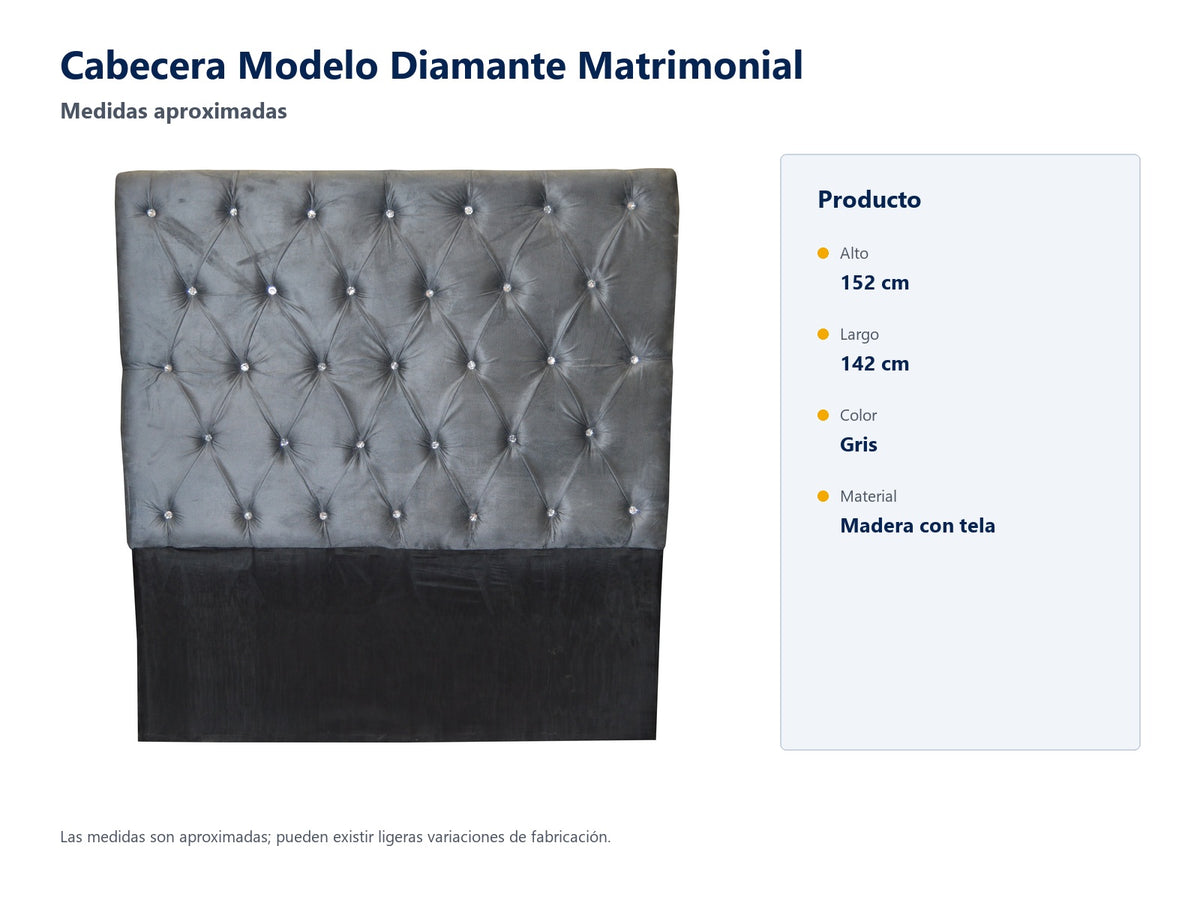 Cabecera Modelo Diamante Matrimonial - medidas aproximadas