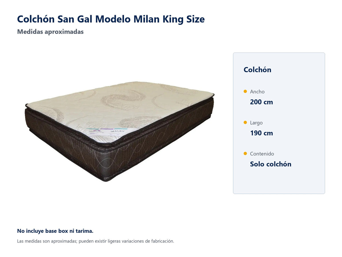 Colchón San Gal Modelo Milan King Size - medidas aproximadas