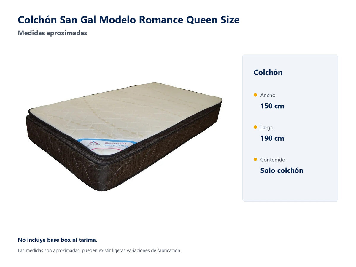 Colchón San Gal Modelo Romance Queen Size - medidas aproximadas