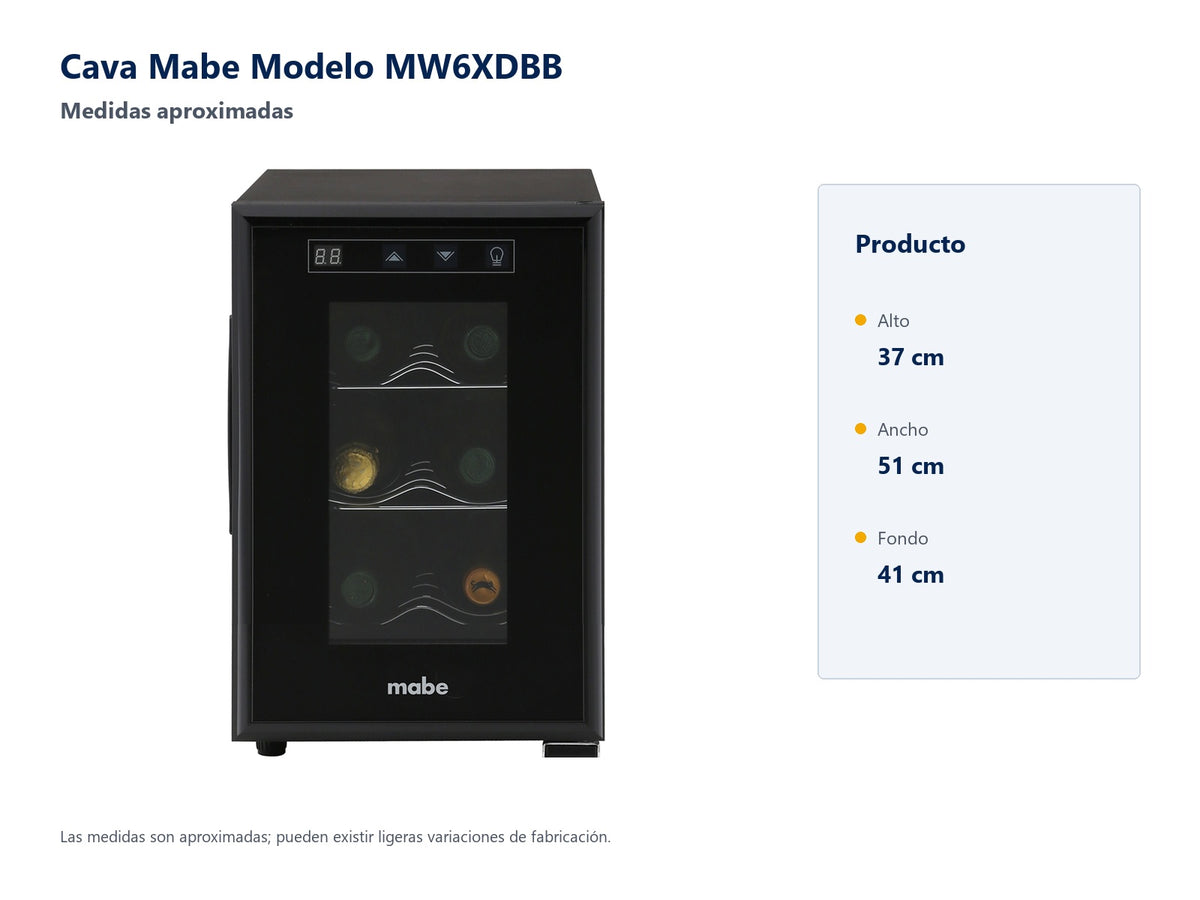 Cava Mabe Modelo MW6XDBB - medidas aproximadas