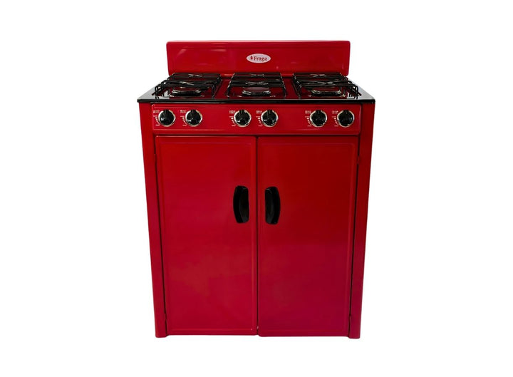 Parrilla Fraga P333 con gabinete rojo, vista frontal oficial