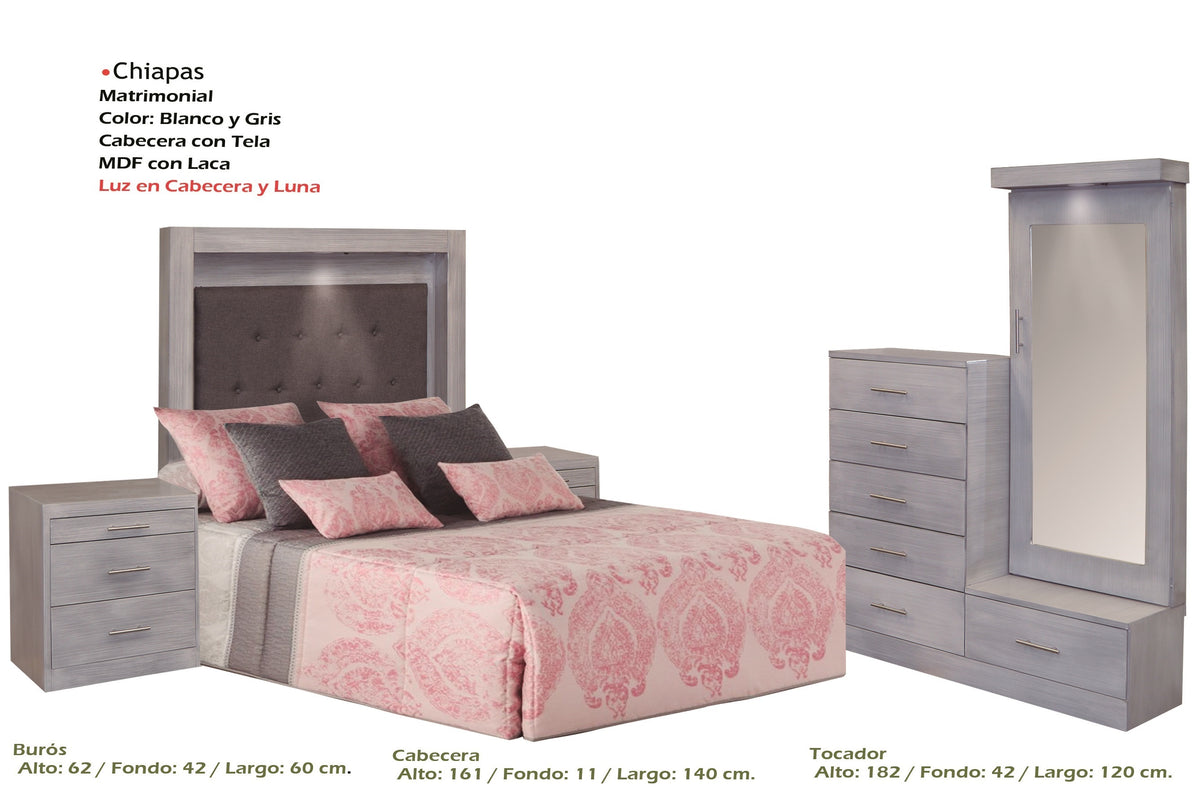 Recámara Modelo Chiapas Matrimonial Gris - vista adicional del producto sobre fondo blanco